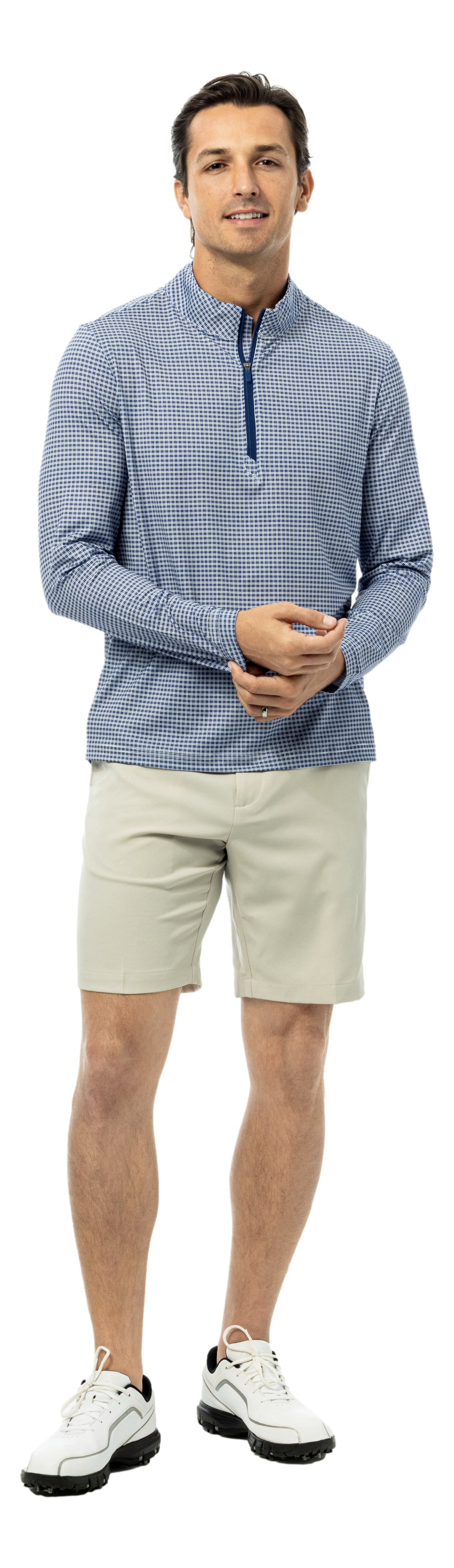 Men's SolTek Ice long sleeve pullover in navy from SanSoleil Men's collection, featuring a comfortable, lightweight design.