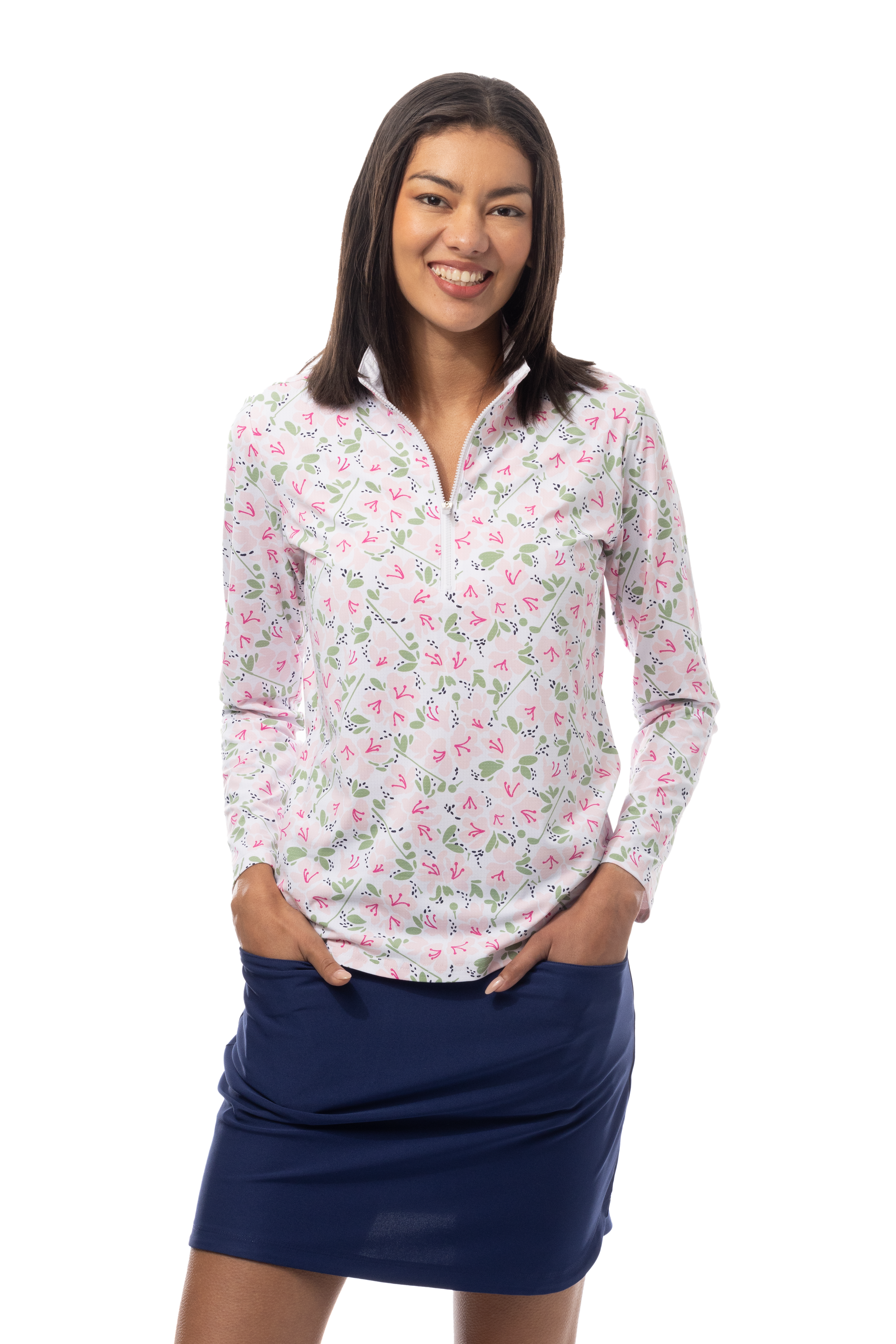 SANSOLEIL COOL ULTRA-MESH ZIP MOCK. PUTTERCUP. PINK. 900653 - SanSoleil
