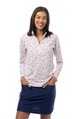 SANSOLEIL COOL ULTRA-MESH ZIP MOCK. PUTTERCUP. PINK. 900653 - SanSoleil