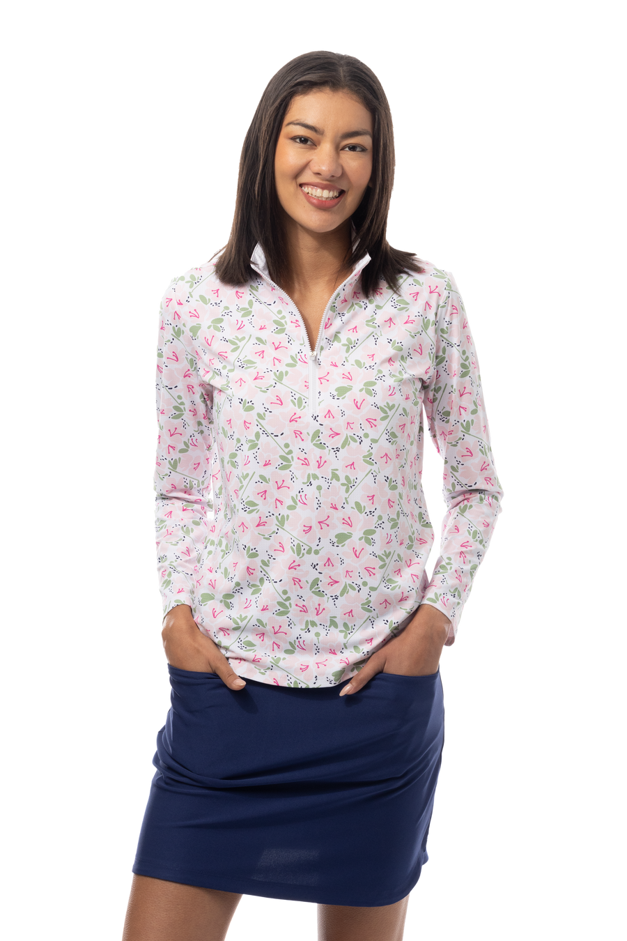 SANSOLEIL COOL ULTRA-MESH ZIP MOCK. PUTTERCUP. PINK. 900653 - SanSoleil
