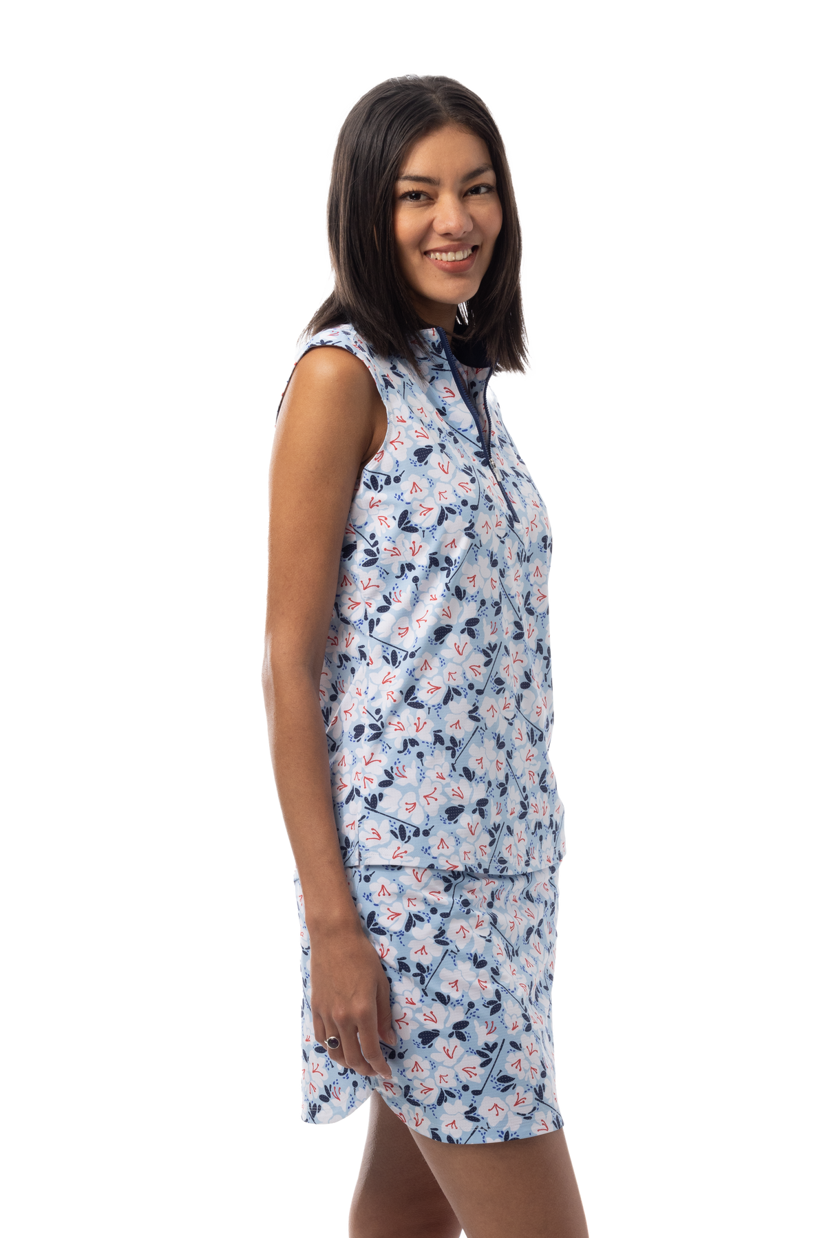 SANSOLEIL COOL ULTRA-MESH ZIP SLEEVELESS MOCK. PUTTERCUP. BLUE 900654 - SanSoleil