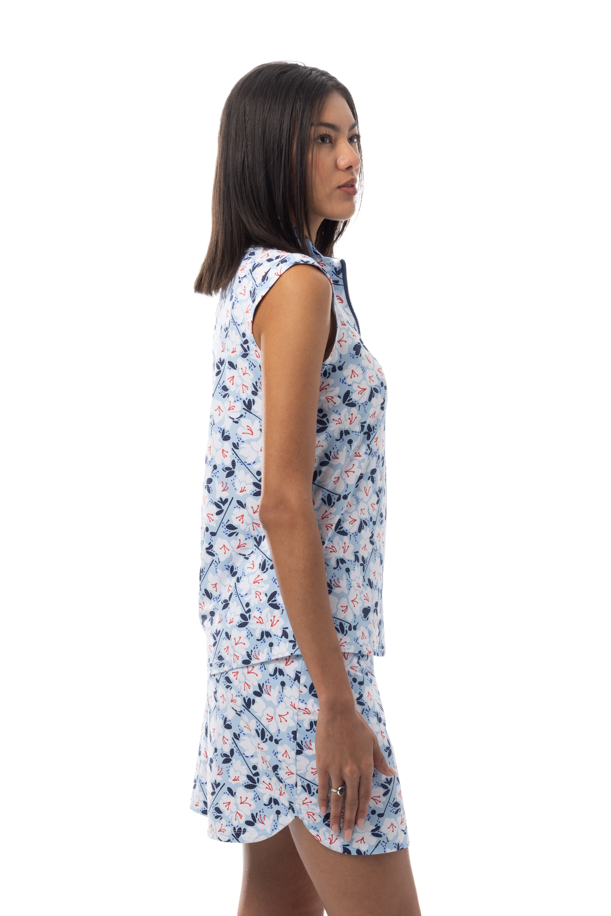 SANSOLEIL COOL ULTRA-MESH ZIP SLEEVELESS MOCK. PUTTERCUP. BLUE 900654 - SanSoleil