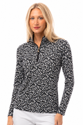 SOLSHINE PRINT 1/4 ZIP MOCK. SIP & SPARKLE. BLACK-GOLD FOIL 900320 - SanSoleil