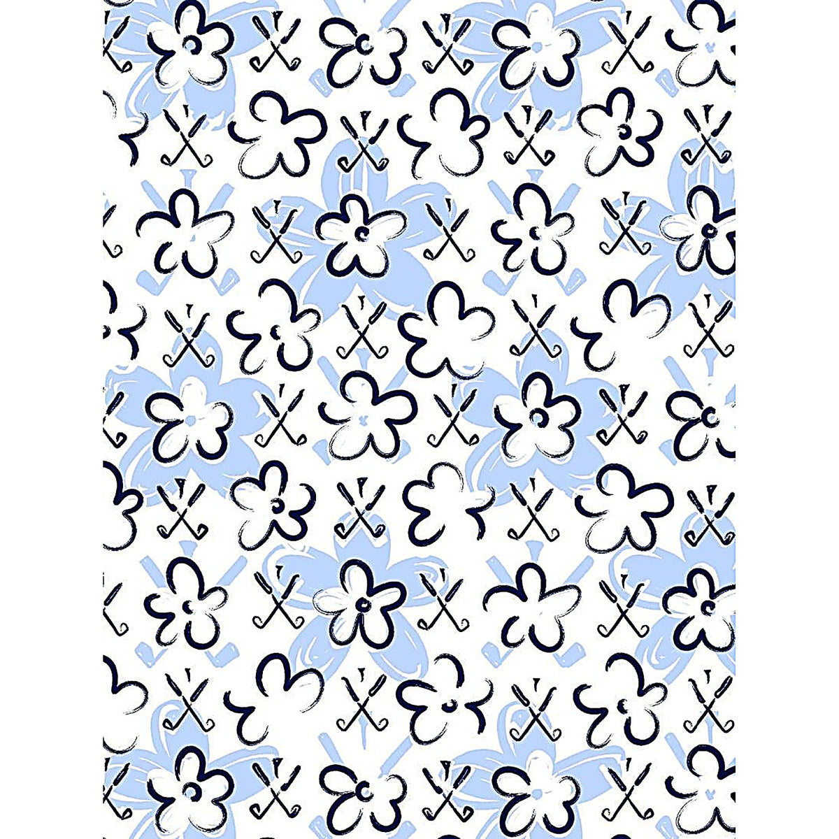 SanSoleil SOLTEK LUX long sleeve shirt with Fairway Flowers blue print, featuring a vibrant floral pattern on smooth fabric